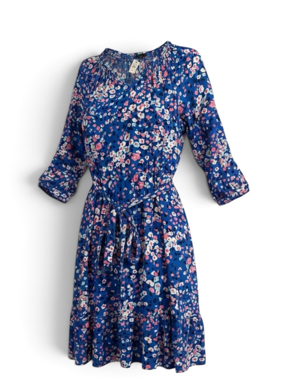 Talbots Crepe Blue Floral Tie-Front Midi Dress Petite XL NWT